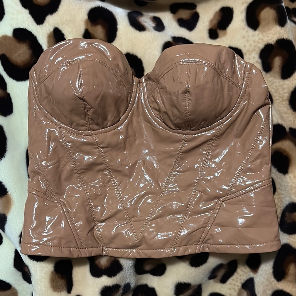 Fashion Nova Nude Patent Bustier Corset Top